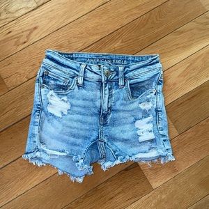 American Eagle (Next Level Stretch) Blue Distressed Denim Shorts